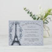 Blue Eiffel Tower Rehearsal Dinner Invitation Kaart (Staand voorkant)