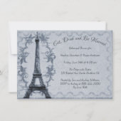 Blue Eiffel Tower Rehearsal Dinner Invitation Kaart (Voorkant)