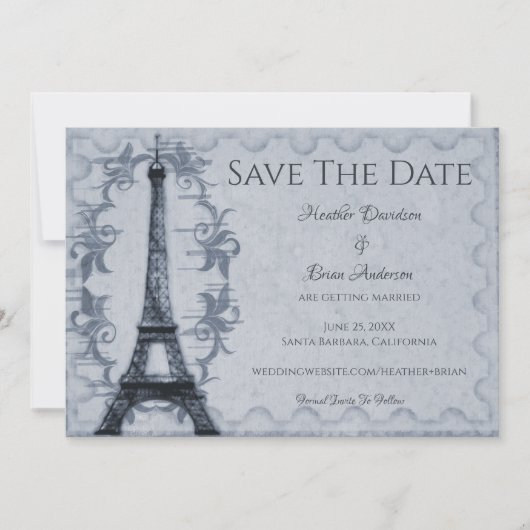 Blue Eiffel Tower Save the Date Notice (Voorkant)