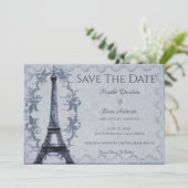 Blue Eiffel Tower Save the Date Notice (Staand voorkant)