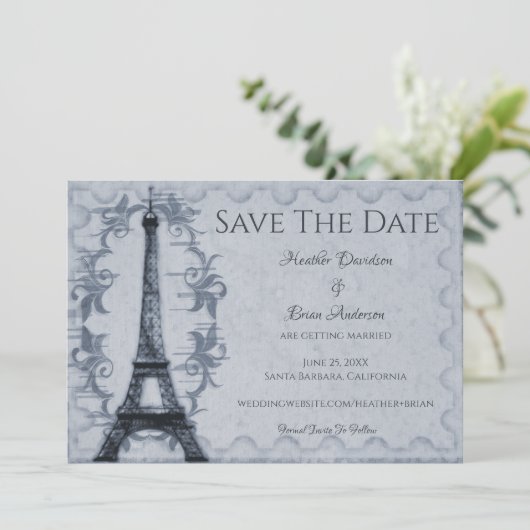 Blue Eiffel Tower Save the Date Notice (Staand voorkant)