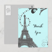 Blue Eiffel Tower vintage Paris Bedankt Briefkaart (Voorkant / Achterkant)