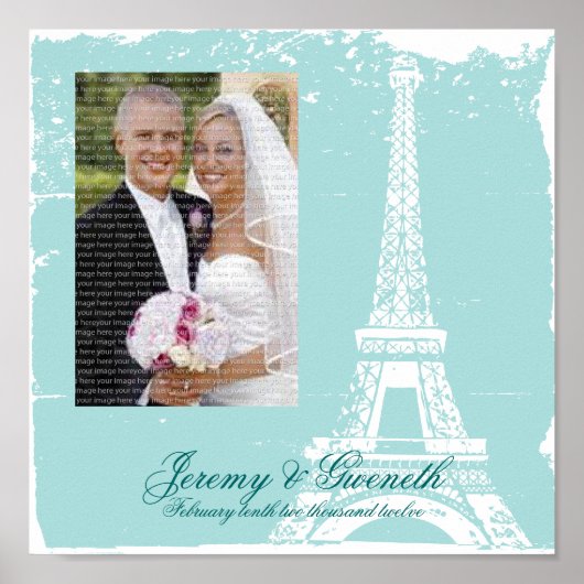 Blue Eiffel Tower Wedding Framed Foto Poster (Voorkant)