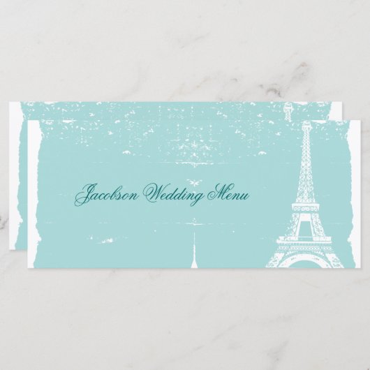 Blue Eiffel Tower Wedding Menus Menu (Voorkant / Achterkant)