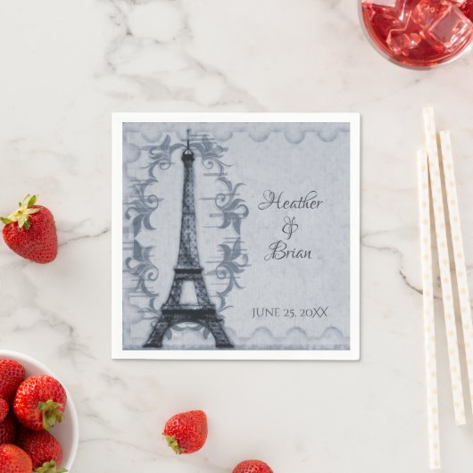 Blue Eiffel Tower Wedding Paper Napkins Servet (Insitu)