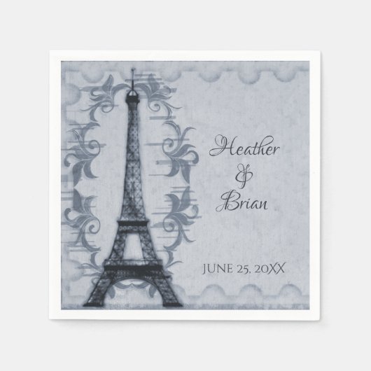 Blue Eiffel Tower Wedding Paper Napkins Servet (Voorkant)