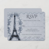 Blue Eiffel Tower Wedding RSVP Kaart (Voorkant / Achterkant)