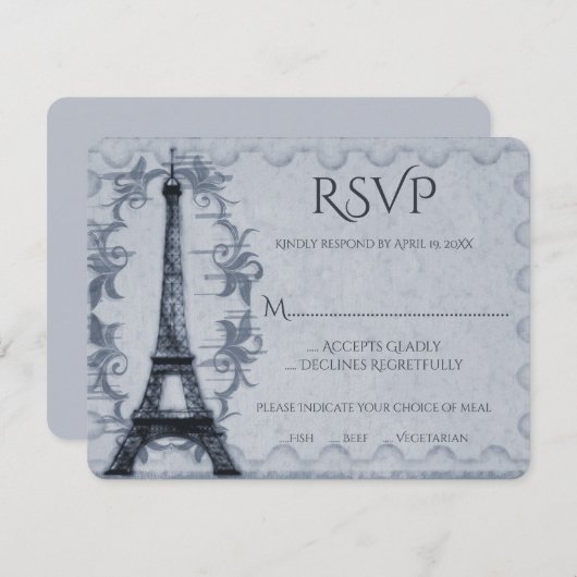 Blue Eiffel Tower Wedding RSVP Kaart (Voorkant / Achterkant)
