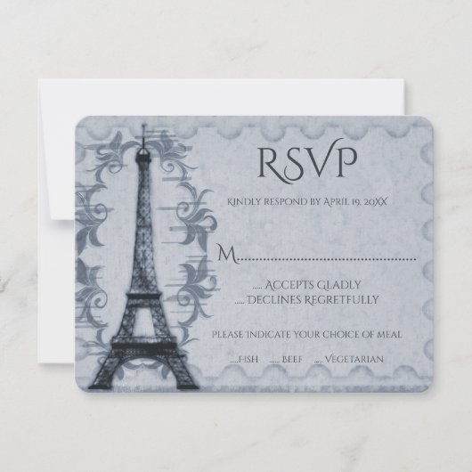 Blue Eiffel Tower Wedding RSVP Kaart (Voorkant)