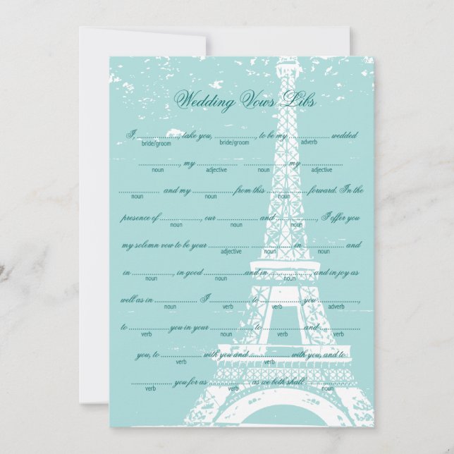 Blue Eiffel Tower Wedding Vows Libs (Voorkant)