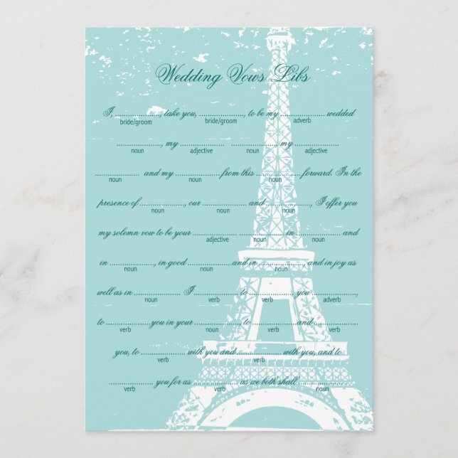 Blue Eiffel Tower Wedding Vows Libs (Voorkant)