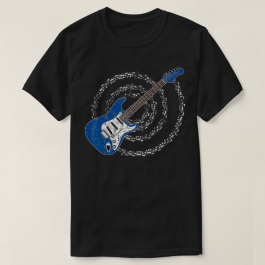 Blue Electric Guitar Spiraling Musical Notes  T-shirt (Design voorkant)