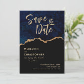 Blue Elegance Agate Wedding Save the Date (Staand voorkant)