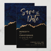 Blue Elegance Agate Wedding Save the Date (Voorkant / Achterkant)