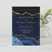 Blue Elegance Gold Glitter Agate Wedding Kaart (Staand voorkant)