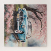 Blue Elegance: oude auto in Waterverf Legpuzzel (Horizontaal)