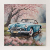 Blue Elegance: oude auto in Waterverf Legpuzzel (Verticaal)