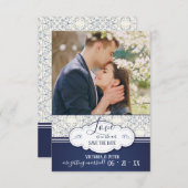 Blue Elegance Photo Save the Date Announounding Kaart (Voorkant / Achterkant)