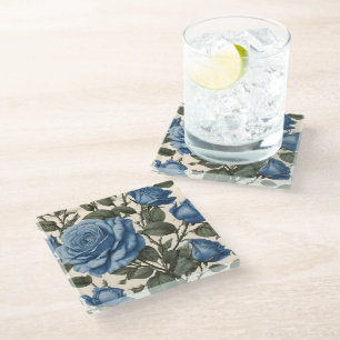 Blue Elegance: provinciale Rozen in bloei Glazen Onderzetter