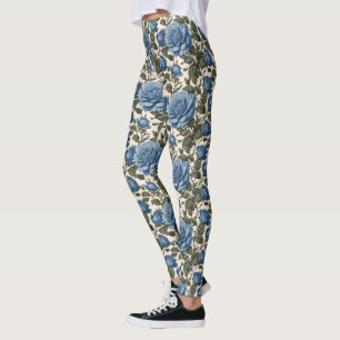 Blue Elegance: provinciale Rozen in bloei Leggings