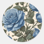 Blue Elegance: provinciale Rozen in bloei Ronde Sticker (Voorkant)
