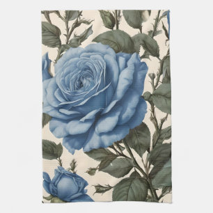 Blue Elegance: provinciale Rozen in bloei Theedoek