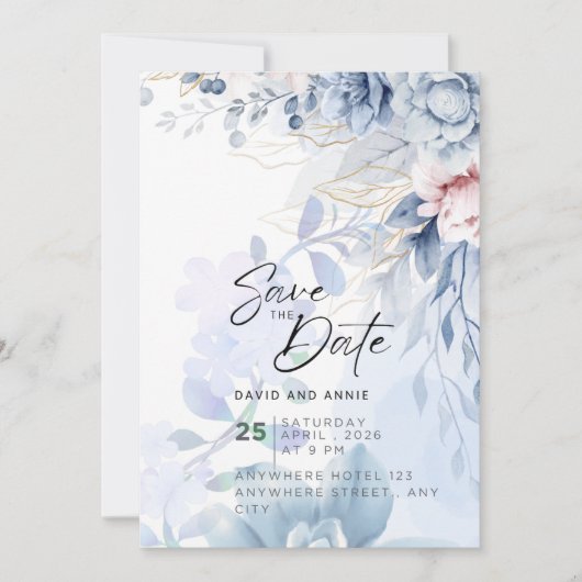 Blue Elegance Trouwserie Kaart (Voorkant)