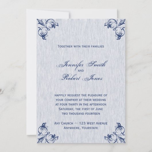 Blue  Elegance Wedding Uitnodiging (Achterkant)