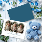 Blue Elegant 3-Photo Collage Arch Newborn  Aankondiging