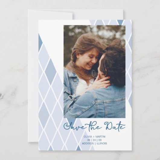 Blue Elegant Abstract Photo Sophisticated Wedding  Save The Date (Voorkant)