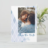 Blue Elegant Abstract Photo Sophisticated Wedding  Save The Date (Staand voorkant)