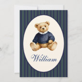 Blue Elegant Babys First Birthday Teddy Bear Invit Kaart (Achterkant)
