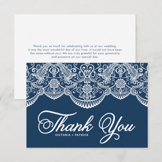 Blue Elegant Botanical Brocade Lace Wedding Bedankkaart (Voorkant / Achterkant)