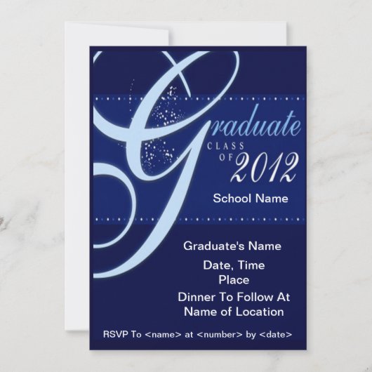 Blue Elegant Class of 2012 Graduation Invitations Kaart (Voorkant)