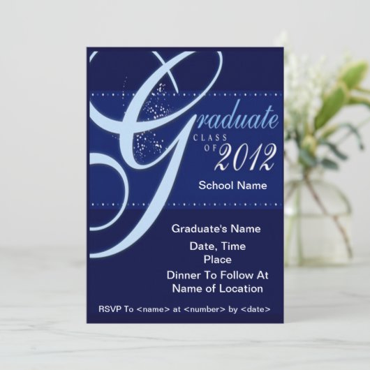 Blue Elegant Class of 2012 Graduation Invitations Kaart (Staand voorkant)