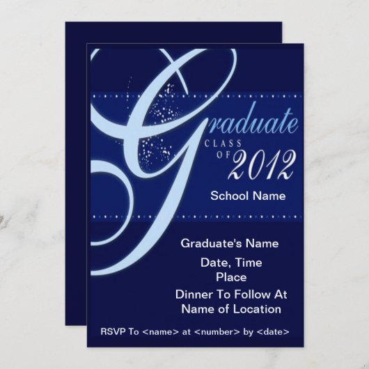 Blue Elegant Class of 2012 Graduation Invitations Kaart (Voorkant / Achterkant)