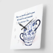 Blue Elegant classic tea cup Vierkante Klok (Hoek)