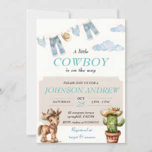 Blue Elegant Cowboy Baby shower Kaart