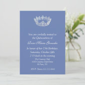 Blue Elegant Crown Quinceañera Uitnodiging (Staand voorkant)