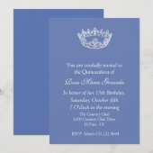 Blue Elegant Crown Quinceañera Uitnodiging (Voorkant / Achterkant)