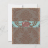 Blue Elegant Damask bruiloft RSVP Kaartje (Achterkant)