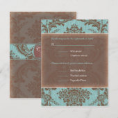 Blue Elegant Damask bruiloft RSVP Kaartje (Voorkant / Achterkant)