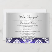 Blue Elegant Damask Engagement Party Kaart (Voorkant)