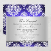 Blue Elegant Damask Engagement Party Kaart (Voorkant / Achterkant)