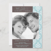 Blue Elegant Damask Photo Rehearsal Dinners Invite Kaart (Voorkant)