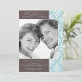 Blue Elegant Damask Photo Rehearsal Dinners Invite Kaart (Staand voorkant)