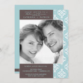 Blue Elegant Damask Photo Rehearsal Dinners Invite Kaart (Voorkant / Achterkant)