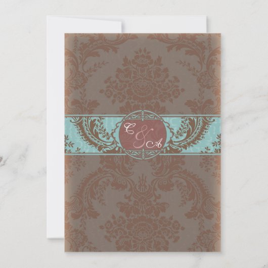 Blue Elegant Damask Wedding Uitnodiging (Achterkant)