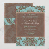 Blue Elegant Damask Wedding Uitnodiging (Voorkant / Achterkant)
