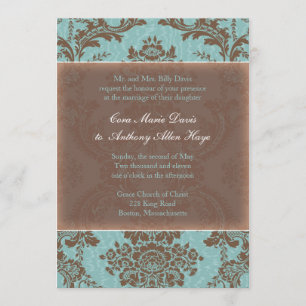 Blue Elegant Damask Wedding Uitnodiging